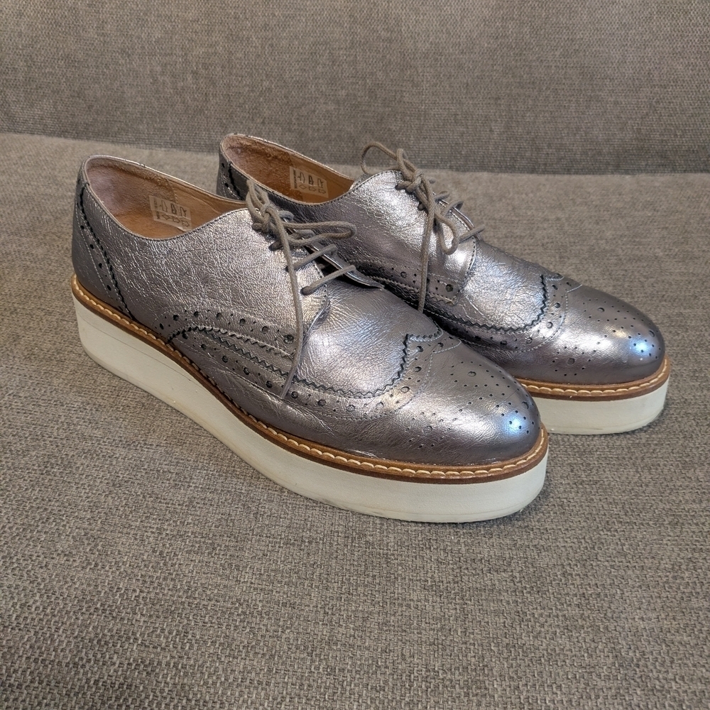 Jonak London Metallic Silver Platform Oxford Shoes Size EU 40 US 9.5 - Picture 5 of 8